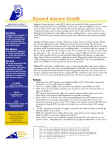Earned Income Credit Legislative Issue Brief 2015 General Assembly Session Our Vision A world where people of