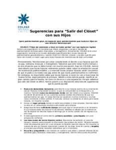 Sugerencias para “Salir del Clóset” con sus Hijos (para padres/madres gays, en especial para padres/madres que tuvieron hijos en una relación heterosexual) COLAGE (“Hijos de Lesbianas y Gays en todas partes