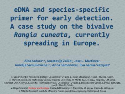 eDNA and species-specific primer for early detection. A case study on the bivalve Rangia cuneata, currently spreading in Europe.
