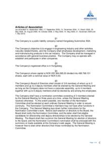 Articles of Association (as amended 10. September 1999, 17. September 2003, 14. December 2004, 11. March 2005, 25. May 2005, 30. August 2006, 18. October 2006, 2. May 2008, 15. May 2008, 21. December 2009 and 7. Mai 2014