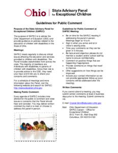 Guidelines for Public Comment Purpose of the State Advisory Panel for Exceptional Children (SAPEC): Guidelines for Public Comment at SAPEC Meeting: