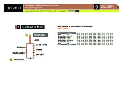 9  horaires valables à compter du 17 mai 2016 Mise à jour le | Espaces Optymo / 13 rue de Madrid, Belfort / 1 bd Carnot, Belfort – www.optymo.fr –