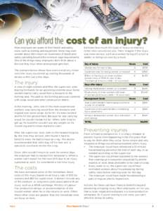 Can you afford the cost of an injury? Most employers are aware of their health and safety costs, such as training and equipment. Some may even wonder about their return on investment of health and safety spending beyond 