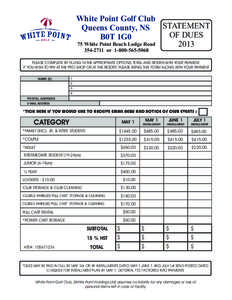 White Point Golf Club STATEMENT Queens County, NS OF DUES B0T 1G0 75 White Point Beach Lodge Road