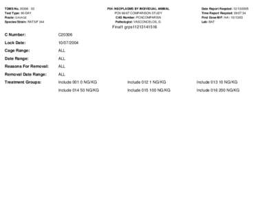 TDMS No[removed]Test Type: 90-DAY Route: GAVAGE Species/Strain: RATS/F 344  P04: NEOPLASMS BY INDIVIDUAL ANIMAL