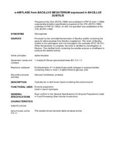 alpha-AMYLASE FROM BACILLUS MEGATERIUMEXPRESSED IN BACILLUS SUBTILIS