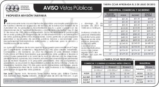 TARIFA CCAR APROBADA EL 3 DE JULIO DE[removed]AVISO Vistas Públicas INDUSTRIAL, COMERCIAL Y GOBIERNO TAMAÑO