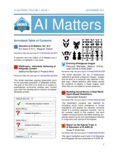AI MATTERS, VOLUME 2, ISSUE 1  SEPTEMBER 2015 AI Matters Annotated Table of Contents