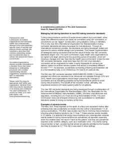 Sentinel Event Alert 53 Managing Risk During Transition to New ISO Tubing Connector Standards