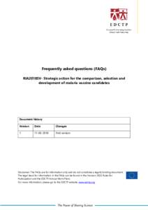 Frequently asked questions (FAQs) RIA2018SV- Strategic action for the comparison, selection and development of malaria vaccine candidates Document history Version