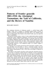 Journal of Genocide Research (2004), 6(2), June, 167–192 Patterns of frontier genocide 1803–1910: the Aboriginal Tasmanians, the Yuki of California,