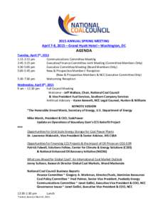 2015 ANNUAL SPRING MEETING April 7-8, 2015 – Grand Hyatt Hotel – Washington, DC Tuesday, April 1:15-2:15 pm 2:45-3:15 pm 3:30-5:00 pm