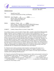 Public Health Service DEPARTMENT OF HEALTH & HUMAN SERVICES Food and Drug Administration Rockville MD[removed]MEMORANDUM