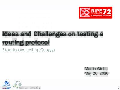 Ideas and Challenges on testing a routing protocol Experiences testing Quagga Martin Winter May 26, 2016