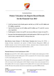 For Immediate Release  Pointer Telocation Ltd. Reports Record Results for the Financial Year 2013 