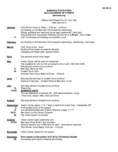 [removed]BANNACK STATE PARK 2014 CALENDAR OF EVENTS bannack.org Please Call Ahead Prior To Your Visit[removed]