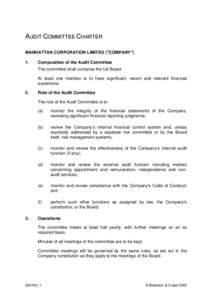 AUDIT COMMITTEE CHARTER MANHATTAN CORPORATION LIMITED (