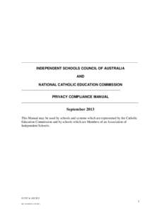 _____________________________________________________________________________  INDEPENDENT SCHOOLS COUNCIL OF AUSTRALIA AND NATIONAL CATHOLIC EDUCATION COMMISSION ________________________________________________________