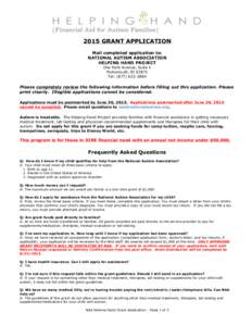 2015 GRANT APPLICATION Mail completed application to: NATIONAL AUTISM ASSOCIATION HELPING HAND PROJECT One Park Avenue, Suite 1 Portsmouth, RI 02871