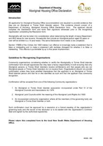 DH3020 Aboriginal Housing Office Declaration Form - English