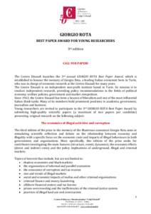 GIORGIO ROTA BEST PAPER AWARD FOR YOUNG RESEARCHERS 3rd edition CALL FOR PAPERS