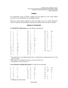 REPORT ON THE CURRENT STATUS OF UNITED NATIONS ROMANIZATION SYSTEMS FOR GEOGRAPHICAL NAMES Compiled by the UNGEGN Working Group on Romanization Systems Version 4.0, MarchPashto