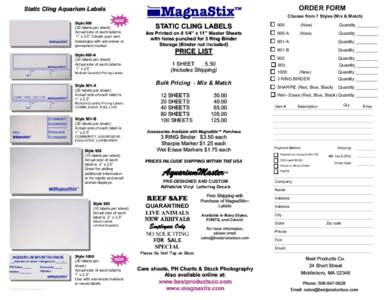 ORDER FORM  Static Cling Aquarium Labels NEW Style[removed]labels per sheet)