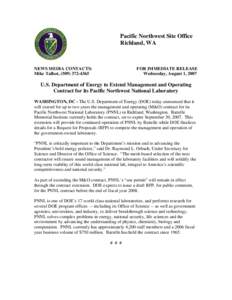 Science and technology in the United States / Battelle Memorial Institute / Pacific Northwest National Laboratory / Benton County /  Washington / United States / Energy in the United States / United States Department of Energy / Office of Science / Jordan Radioactive Storage Facility / United States Department of Energy National Laboratories / Richland /  Washington / Tri-Cities /  Washington