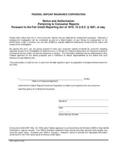 Form FDIC[removed], Notice and Authorization Pertaining to Consumer Rights