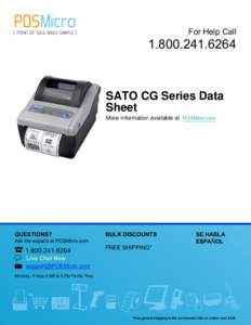 For Help Call[removed]SATO CG Series Data Sheet