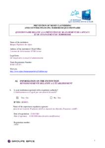 Questionnaire AML-CTF Groupe BPCE BPA validé OL