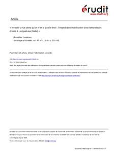 Article « Investir la rue alors qu’on n’en a pas le droit : l’improbable mobilisation des demandeurs d’asile à Lampedusa (Italie) » Annalisa Lendaro Sociologie et sociétés, vol. 47, n° 1, 2015, p