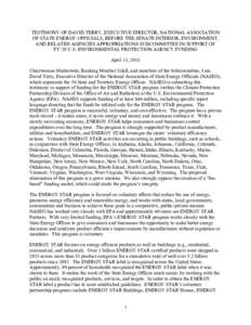 TESTIMONY OF DAVID TERRY, EXECUTIVE DIRECTOR, NATIONAL ASSOCIATION OF STATE ENERGY OFFICIALS, BEFORE THE SENATE INTERIOR, ENVIRONMENT, AND RELATED AGENCIES APPROPRIATIONS SUBCOMMITTEE IN SUPPORT OF FY’19 U.S. ENVIRONME