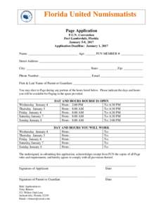 Florida United Numismatists Page Application F.U.N. Convention Fort Lauderdale, Florida January 5-8, 2017 Application Deadline: January 1, 2017