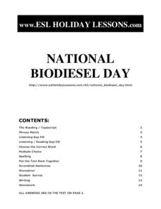 www.ESL HOLIDAY LESSONS.com  NATIONAL BIODIESEL DAY http://www.eslHolidayLessons.com/03/national_biodiesel_day.html