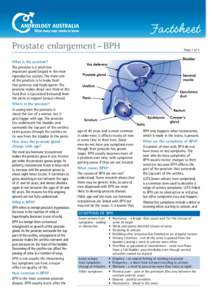 Factsheet	 Prostate enlargement – BPH What is the prostate? The prostate is a small but important gland (organ) in the male reproductive system. The main role