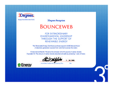 3Degrees Recognizes  Bounceweb FOR EXTRAORDINARY ENVIRONMENTAL LEADERSHIP THROUGH THE SUPPORT OF