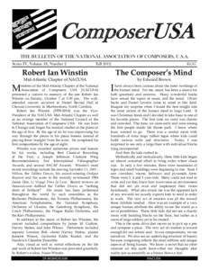 ComposerUSA THE BULLETIN OF THE NATIONAL ASSOCIATION OF COMPOSERS, U.S.A. Series IV, Volume 18, Number 2 Fall 2012