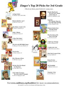 Zinger’s Top 20 Picks for 3rd Grade Check out these great books for young ones. An Egg is Quiet by Dianna Aston (J591Ramona Quimby, Age 8