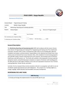 PEACE CORPS – Kyrgyz Republic Statement of Work Form Division/Depart ment Location