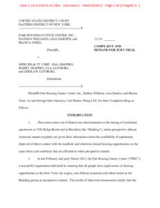 Case 1:13-cv[removed]JG-JMA Document 1 Filed[removed]Page 1 of 18 PageID #: 1  UNITED STATES DISTRICT COURT EASTERN DISTRICT OF NEW YORK -----------------------------------------------------------X FAIR HOUSING JUSTICE CE