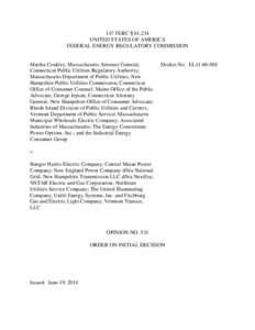 EL11[removed]Martha Coakley, Massachusetts Attorney General; Connecticut Public Utilities Regulatory Authority; Massachusetts Department of Public Utilities; New Hampshire Public Utilities Commission; Connecticut Office o