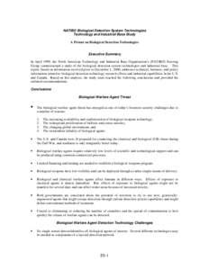 NATIBO Biological Detection System Technologies Technology and Industrial Base Study A Primer on Biological Detection Technologies Executive Summary In April 1999, the North American Technology and Industrial Base Organi