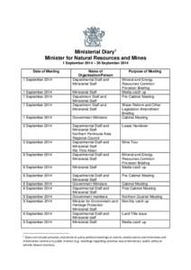 Ministerial Diary: Minister for Natural Resources and Mines