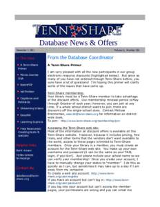 Database News & Offers December 7, 2011 In This Issue A Tenn-Share Primer