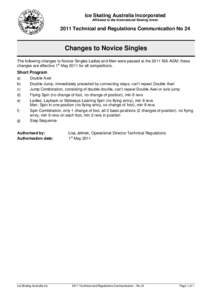 Ice Skating Australia Incorporated Affiliated to the International Skating Union 2011 Technical and Regulations Communication No 24  Changes to Novice Singles