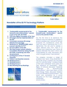 NOVEMBER[removed]Public Edition Newsletter of the EU PV Technology Platform Table