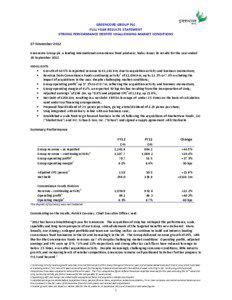 RESULTS STATEMENT 28 September 2012 GREENCORE GROUP PLC