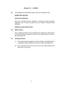 Division[removed]DOORS 37. The requirements of this Division apply to doors on accessible routes. MANDATORY SECTION Performance Objectives