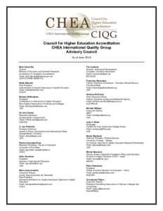 Council for Higher Education Accreditation CHEA International Quality Group Advisory Council As of June 2016 Badr Aboul-Ela Director